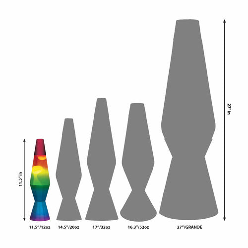 11.5” liquid motion® Lamp Rainbow – White/Tricolor Size Comparison