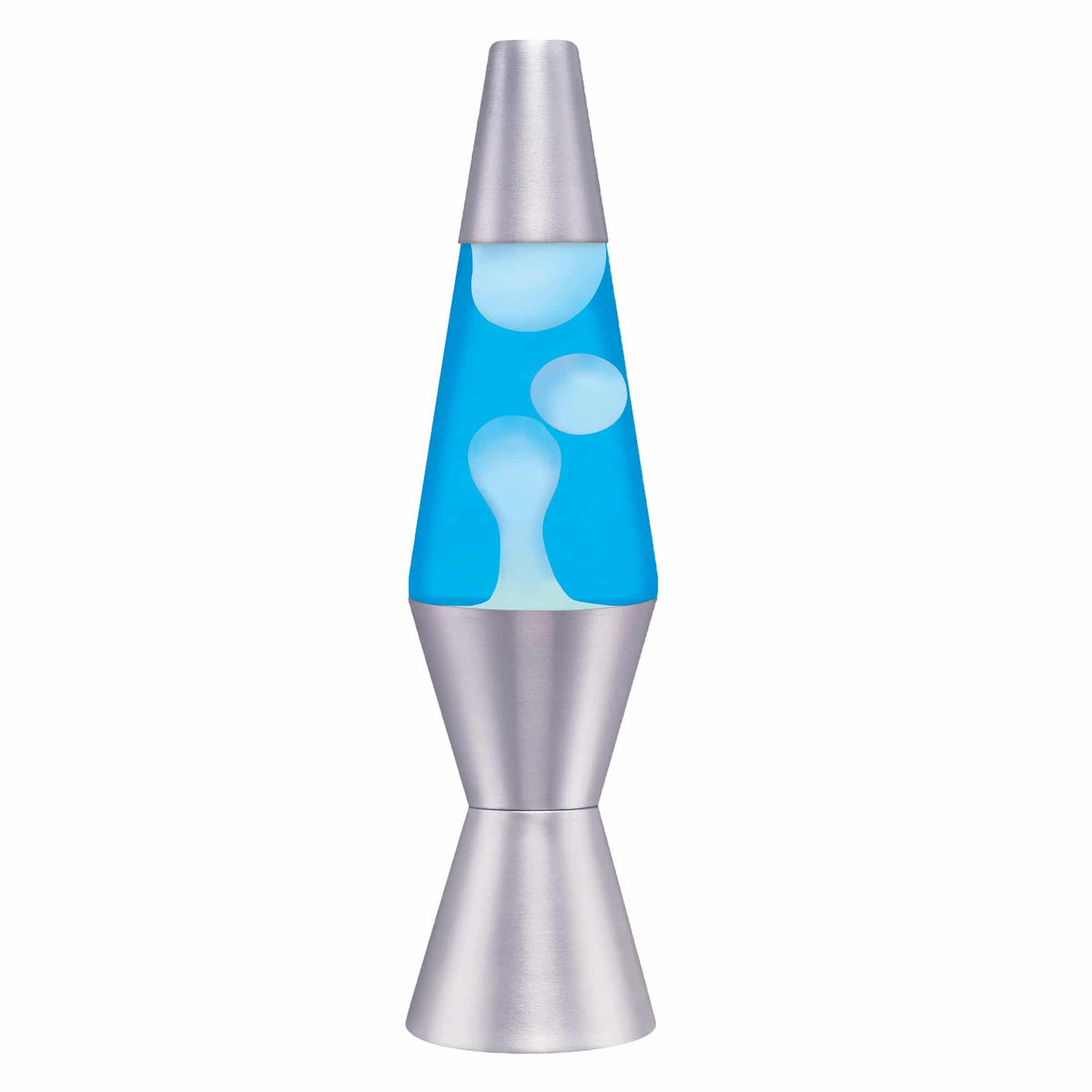 11.5” liquid motion® Lamp – white wax, blue liquid, silver base and cap