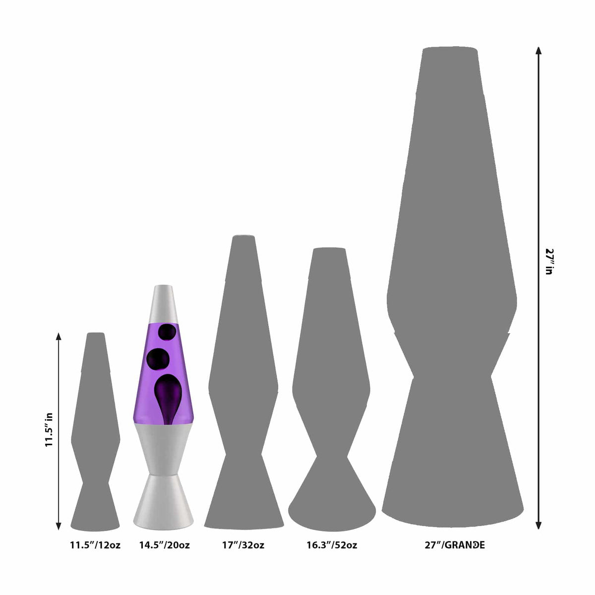 14.5’’ liquid motion® Lamp – Black & Purple Size Comparison
